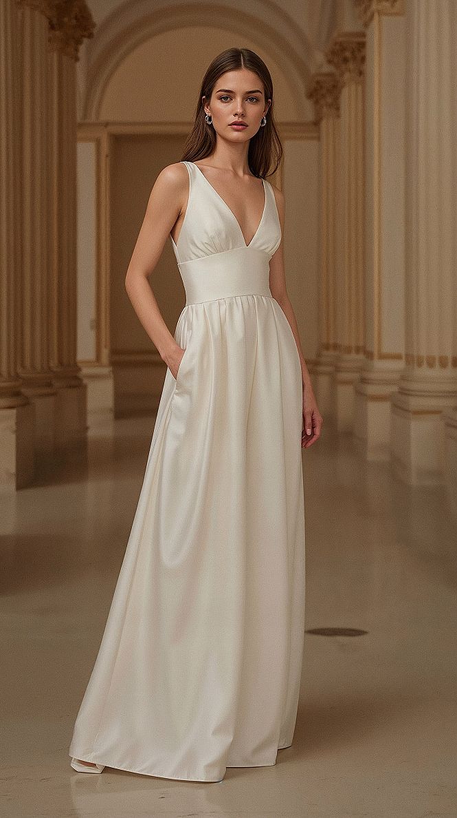 Elegant Satin A-Line Wedding Dress: Timeless Bridal Sophistication