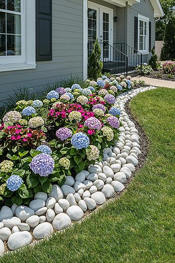 Vibrant Front Gardening Ideas with Decorative Flower Beds: Curb Appeal Boost