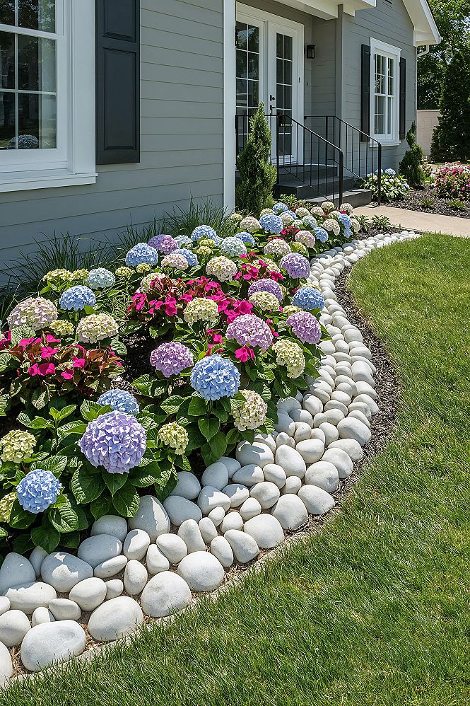 Vibrant Front Gardening Ideas with Decorative Flower Beds: Curb Appeal Boost