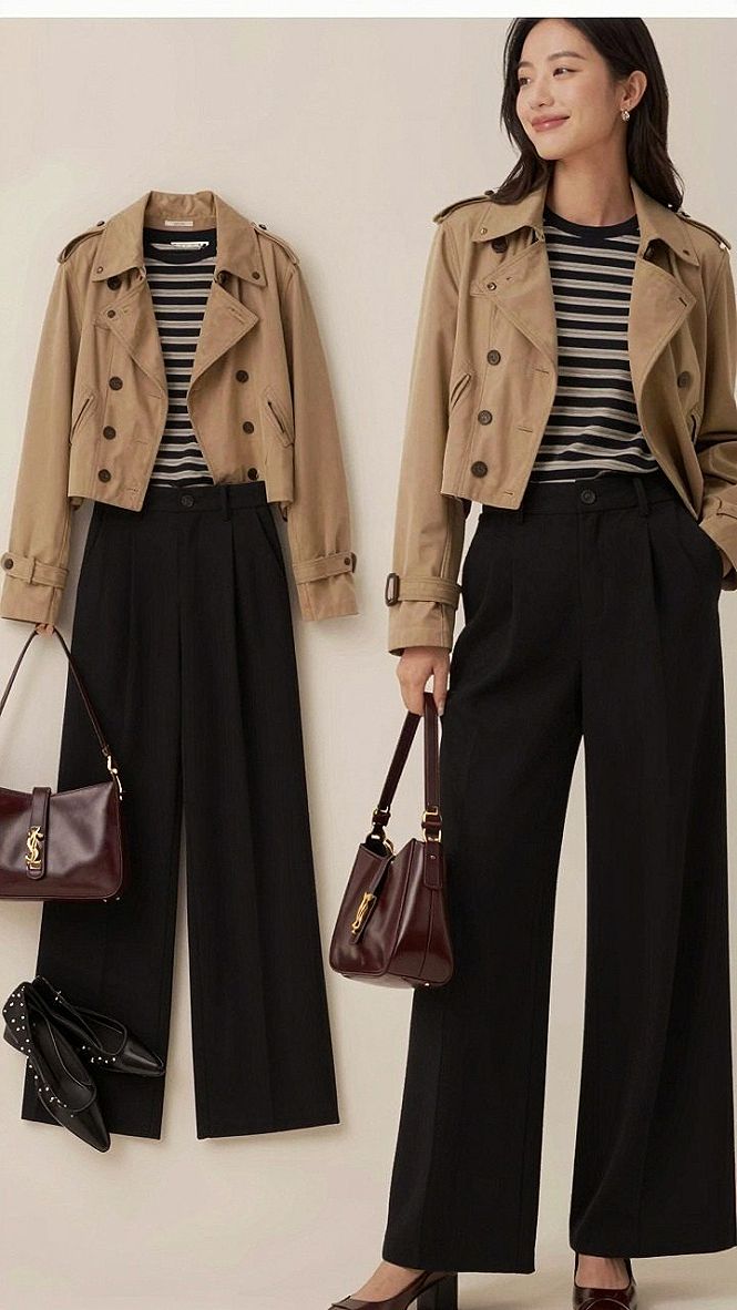 Pairing Cropped Jackets With High Waist Trousers For Autumn