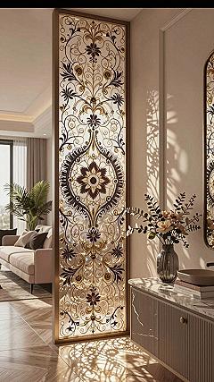Using Decorative Gold Screens to Divide Bright Living Spaces