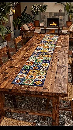 Adding Colorful Runner Details to Spring Entryway Tables