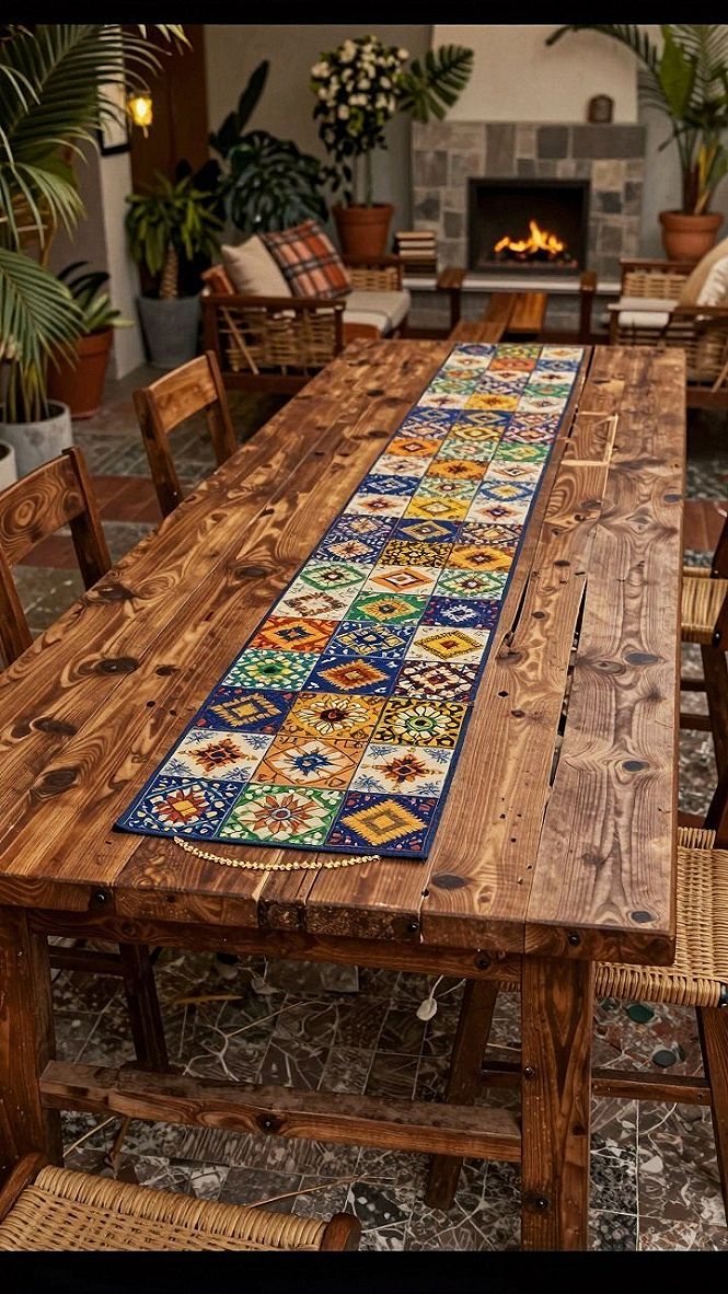 Adding Colorful Runner Details to Spring Entryway Tables
