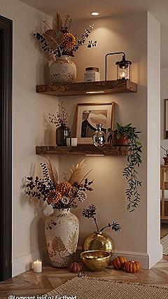 Decorating Fall Shelves And Nooks With Warm Lighting