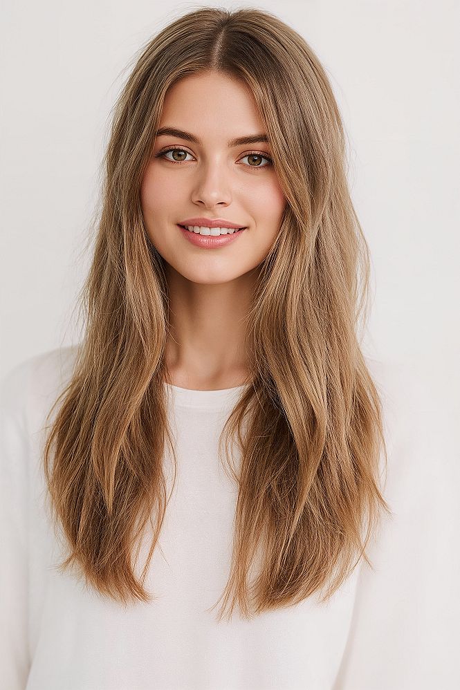 Soft Layers & Face-Framing Highlights: Radiant Brownish Blonde Hair