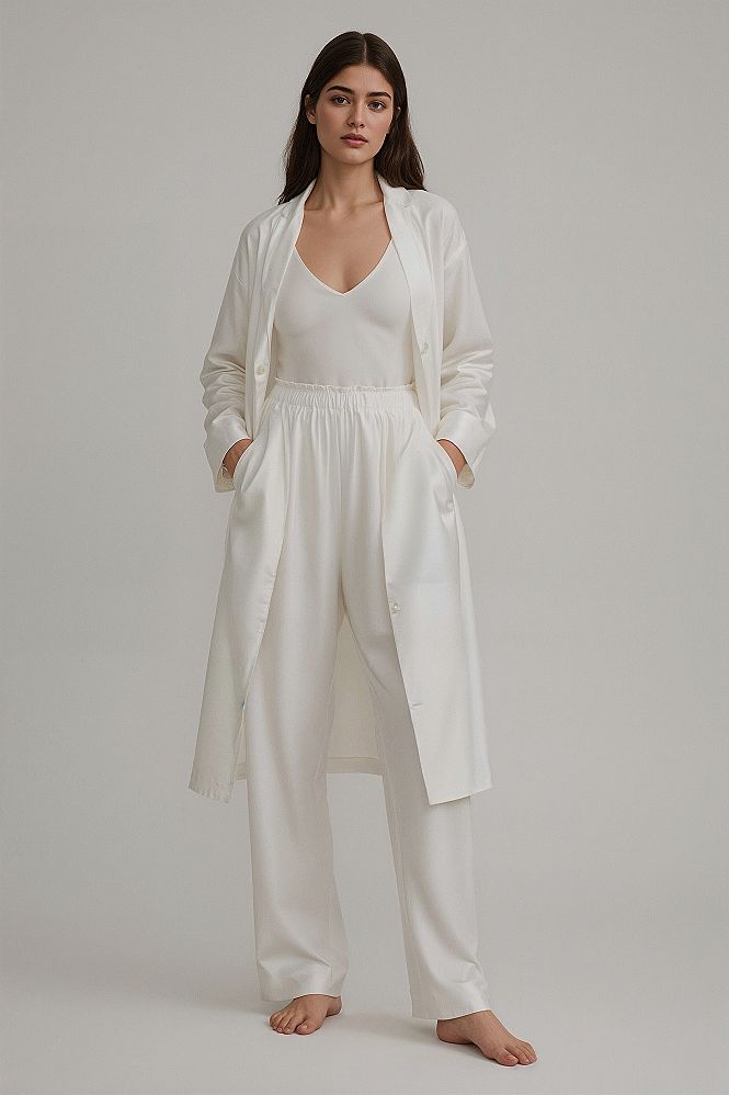 Luxury White Silk Pajamas: Elegant Bridal Loungewear for Morning Bliss