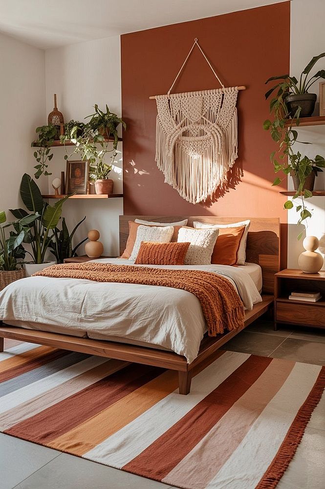Boho Bedroom Bliss: Layered Textures & Macrame Magic