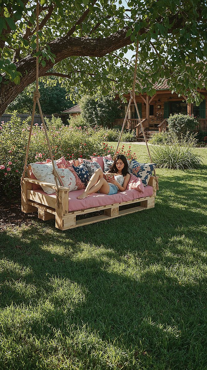 DIY Pallet Swing Bed: Aesthetic Yard Corner & Garden Inspiration