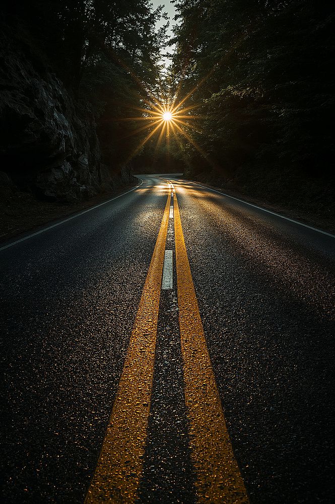 Golden Hour Road: Epic Dark Nature & Vintage iPhone Wallpaper