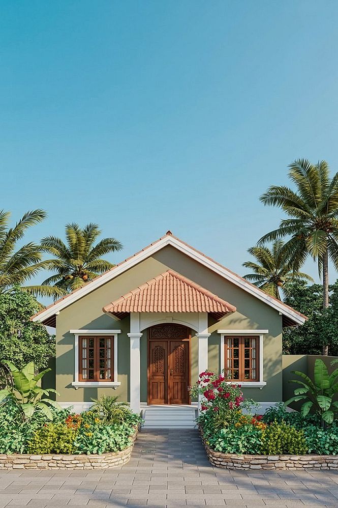 Charming Kerala Village Home: Top Front House Garden Ideas