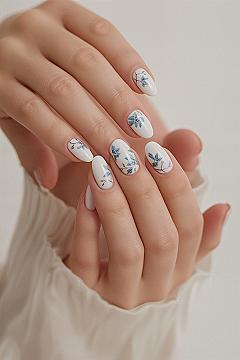 Milky Blue Floral Nails: Chic Engagement Style for 2026