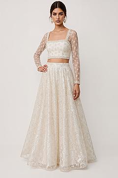 Chic Ivory Sequin Lehenga: Modern Bridal Glamour