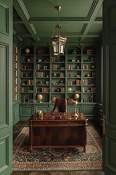 Dramatic Home Office: Luxe Dark Walls & Evergreen Hues