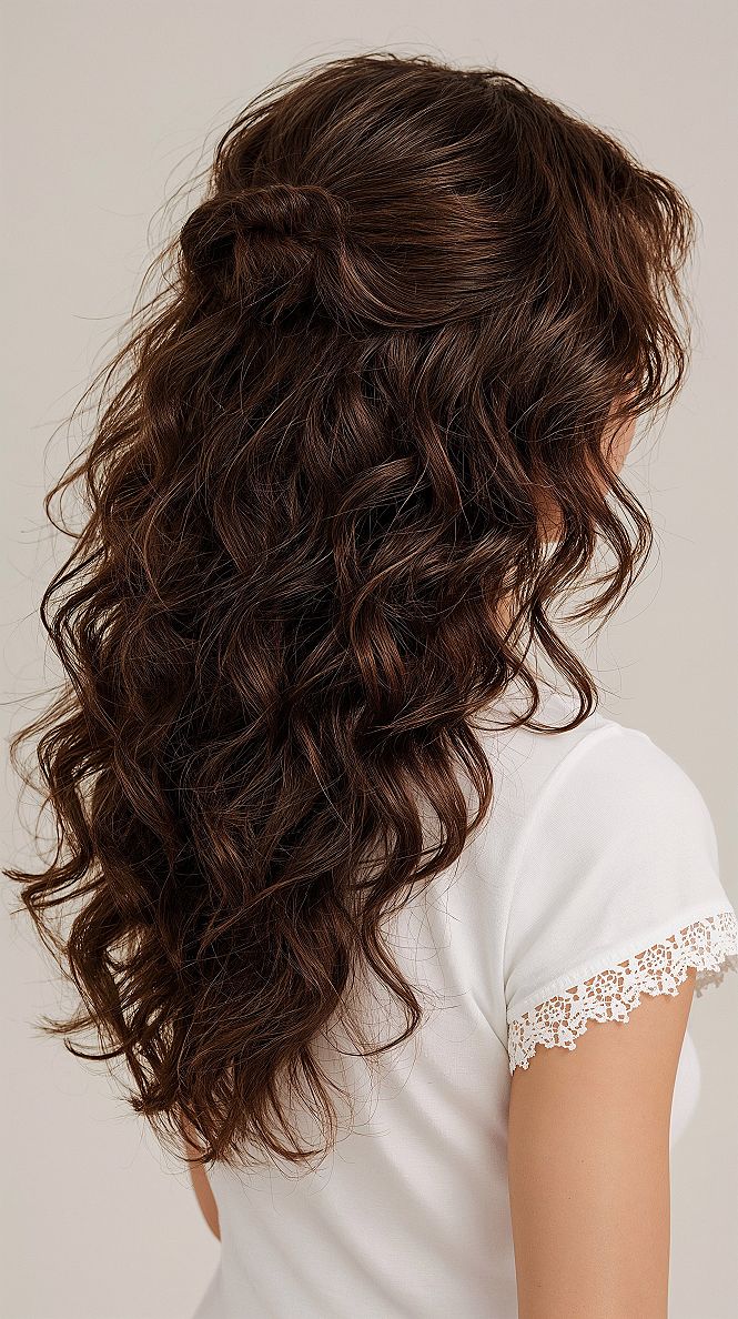 Curly Half-Up Hairstyle: Voluminous & Romantic Wedding Beauty