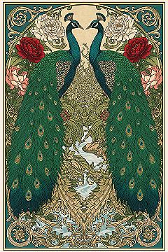 Art Nouveau Peacocks: Elegant Garden Wall Art & Floral Illustrations