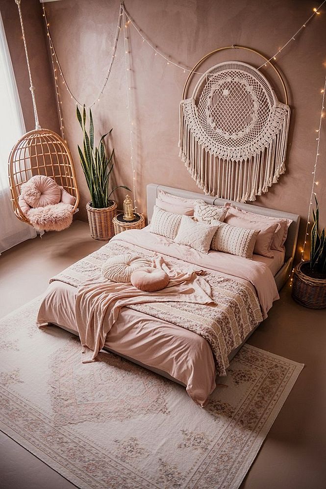 Pink Boho Dreams: Chic & Cozy Adult Bedroom Sanctuary