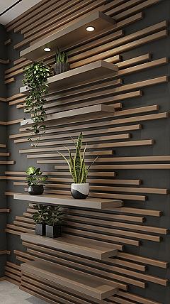 Modern Plant Wall Decor: Abstract Wood Slat Statement Piece
