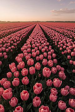 Stunning Pink Tulips Landscape Sunset Wallpaper for iPhone 15