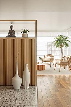 Relaxing Living Room Designs: Modern Wood Half-Wall Partition Ideas