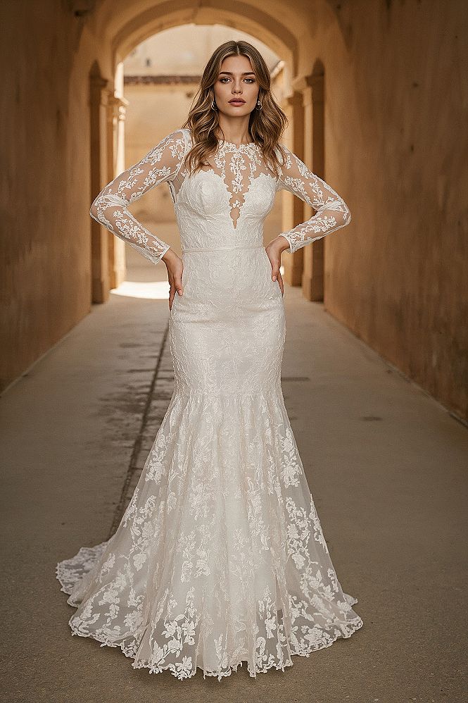 Chic Long Sleeve Ivory Wedding Dress with Boho Flair