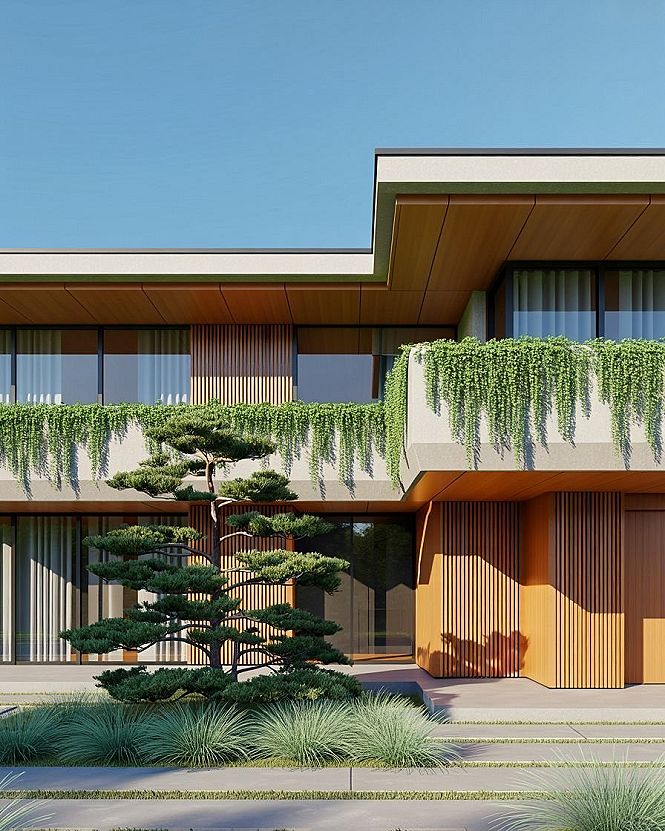 Japandi Style: Natural Modern House Exterior with Garden Influence