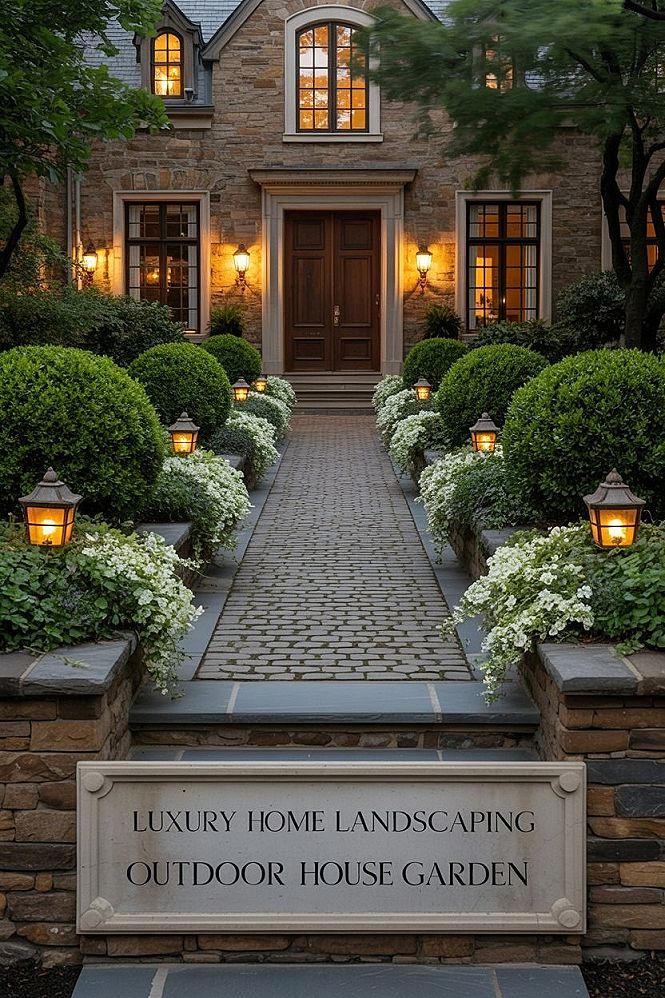 Luxury Home Landscaping: Enchanting Garden Lighting for Outdoor Entrances