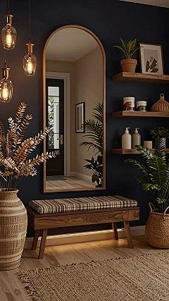 Maintaining Clean Lines With Arched Mirrors and Hanging Pendant Lights