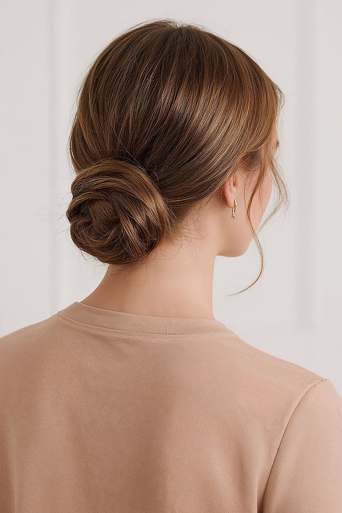 Chic Wrapped Low Bun: Elegant Bridal Updo for Guests