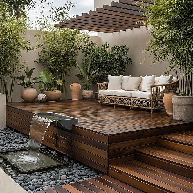 Zen Deck Retreat: Serene Water Feature for Your Dream Backyard