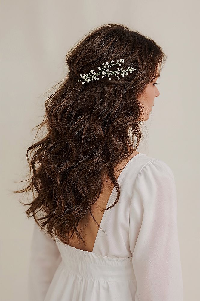 Romantic Half Up Half Down Waves: Simple Curled Bridal Hair Perfection
