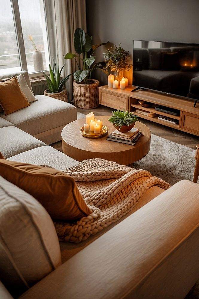 Cozy Lounge Room Ideas: Warm Brown Minimalist Living Space