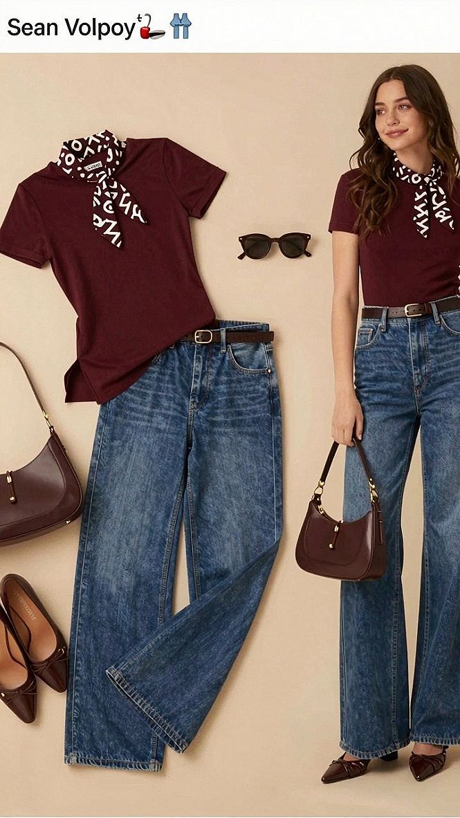Adding Patterned Scarves To Simple Burgundy Tops