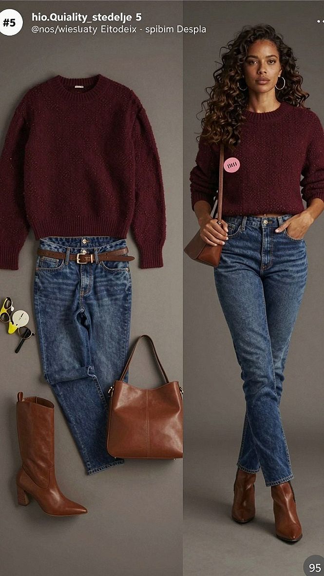 Styling a Burgundy Sweater with Denim for Casual Office Days