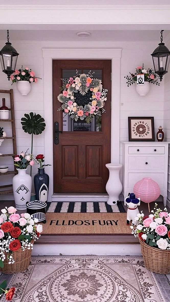 Styling a Spring Porch with Climbing Rose Wreaths