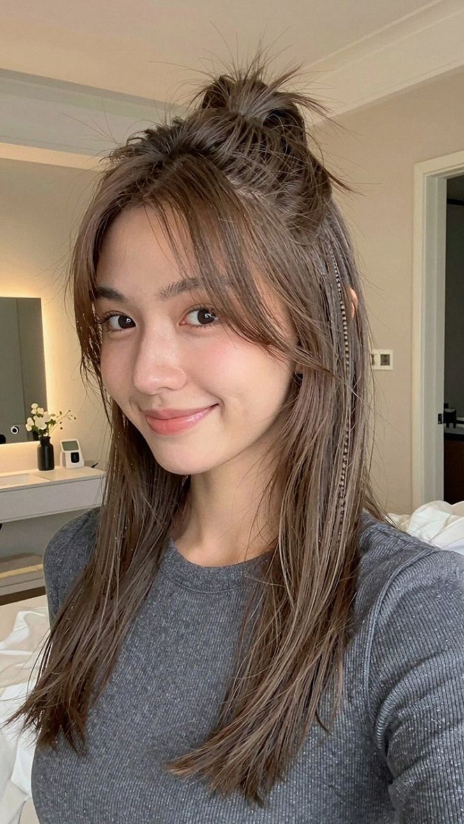 Adding Thin Hair Tinsel to Softly Layered Mid Length Strands