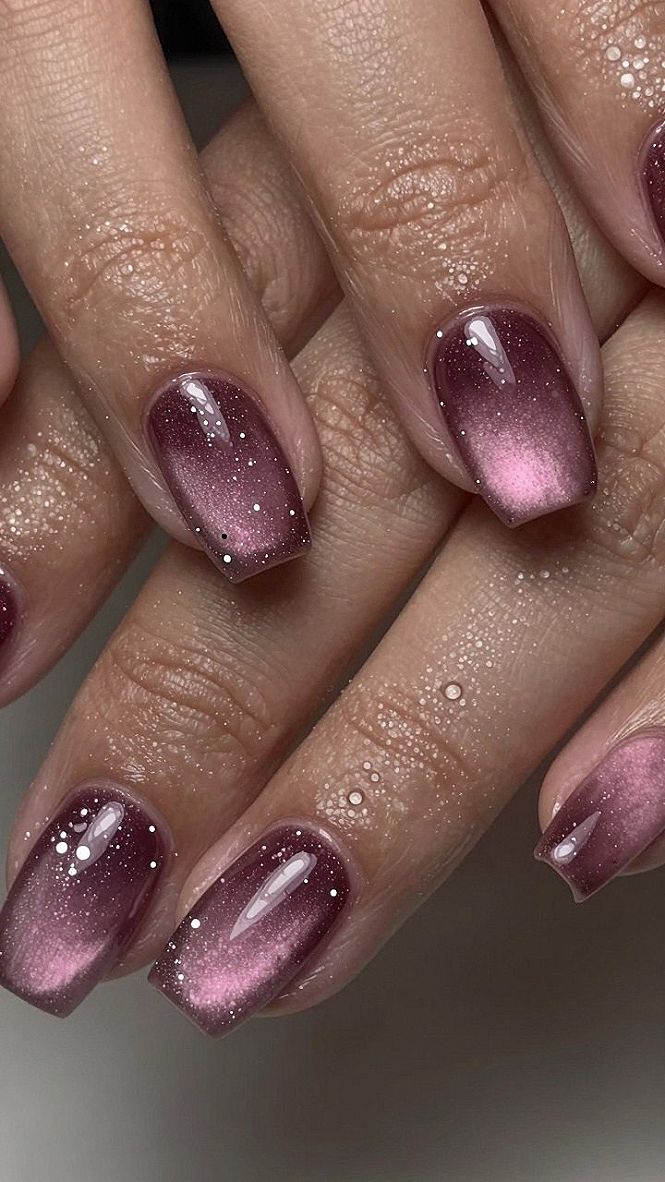 Soft Mauve Cat Eye Polish with Delicate Polka Dots