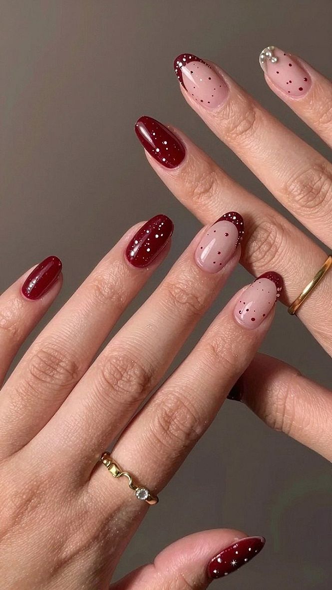 Mixing Solid Red Polished Nails With Subtle Dot Accents