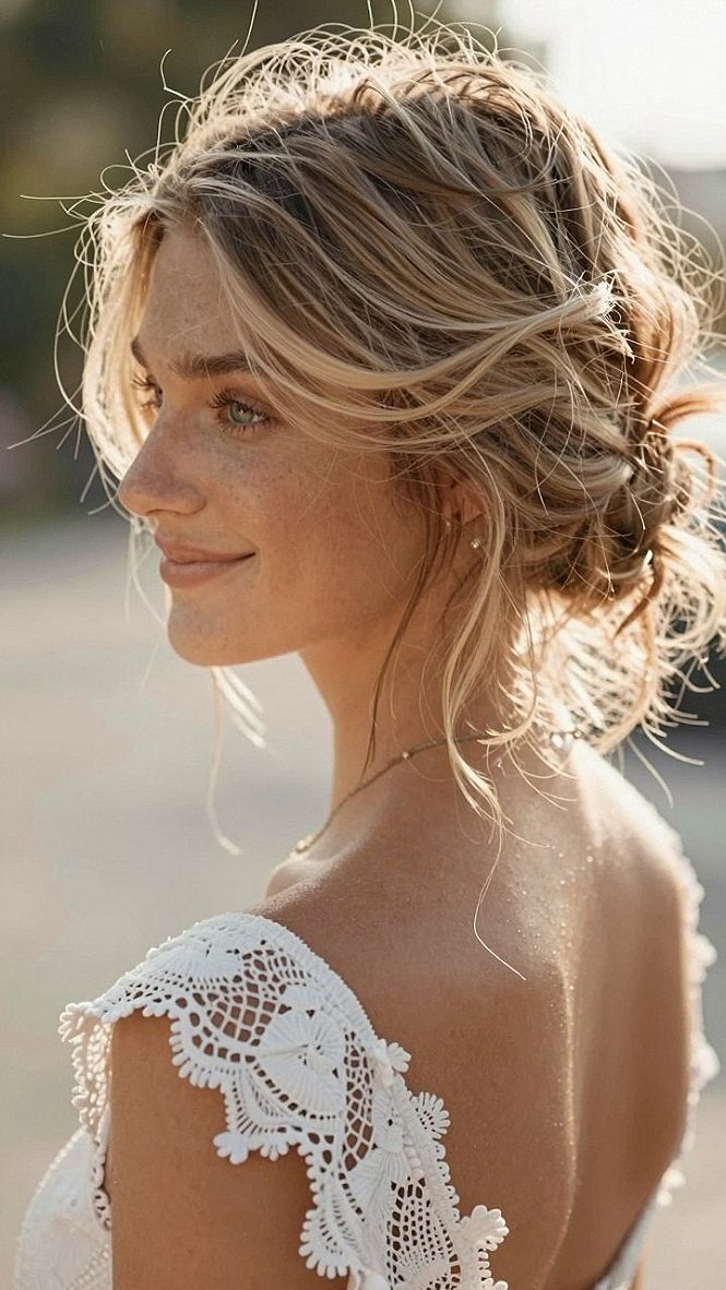 Keeping a Wispy Low Chignon Secure During Outdoor Summer Vows