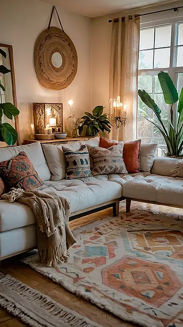 Here’s a title and two paragraphs suitable for a grade 9 student, based on the image and keyword “boho living room”: