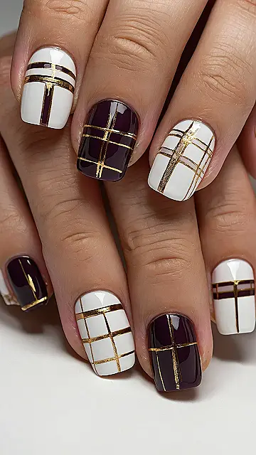 Golden Grid Nails