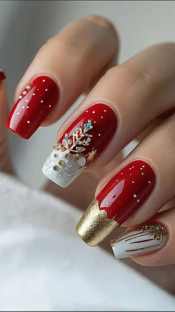 Red & White Christmas Nails