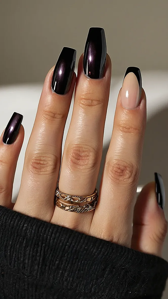 Midnight Blossom Nails