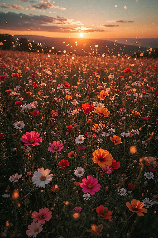Golden Hour Meadow: Beautiful Flower Wallpapers for Your Phone