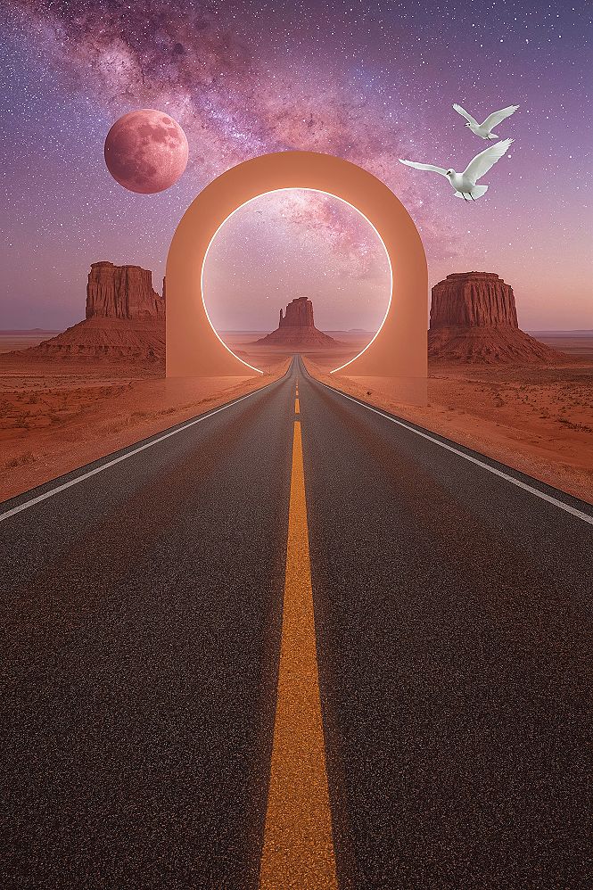 iPhone 4K Wallpapers: Surreal Pink Night Sky Archway HD
