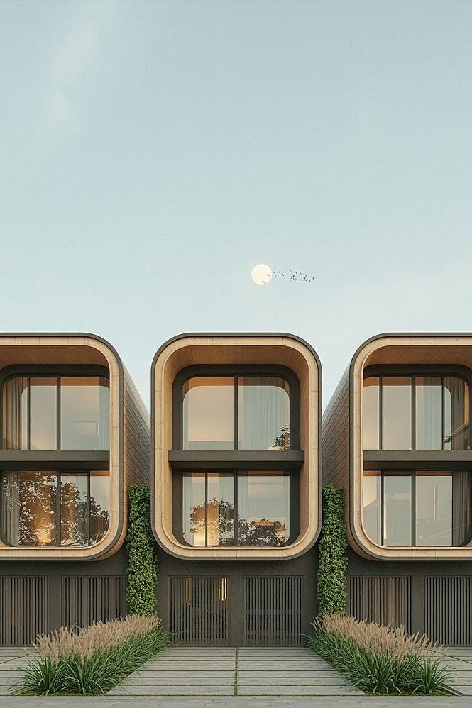 Modern Townhouse Facades: Elegant Wooden Exteriors for Co-Living