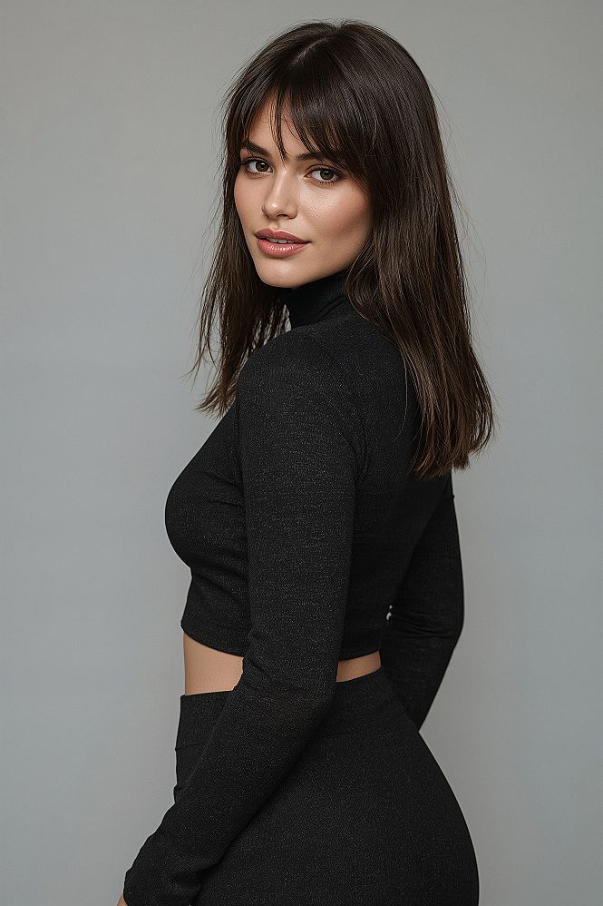 Chic Brunette Medium Length Haircuts with Modern Curtain Bangs