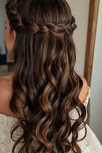 Half-Up Braided Crown With Loose Curls