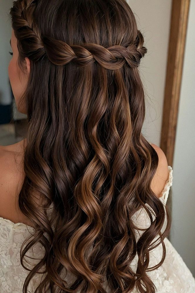Half-Up Braided Crown With Loose Curls