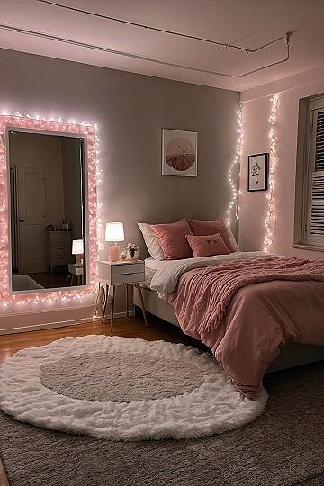 Creating a Cozy Bedroom with Fairy Lights and Pink Accents
