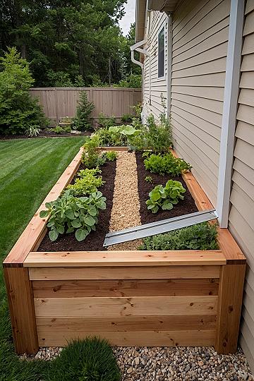 Building a Long Wooden Raised Garden Bed Along the House Foundation